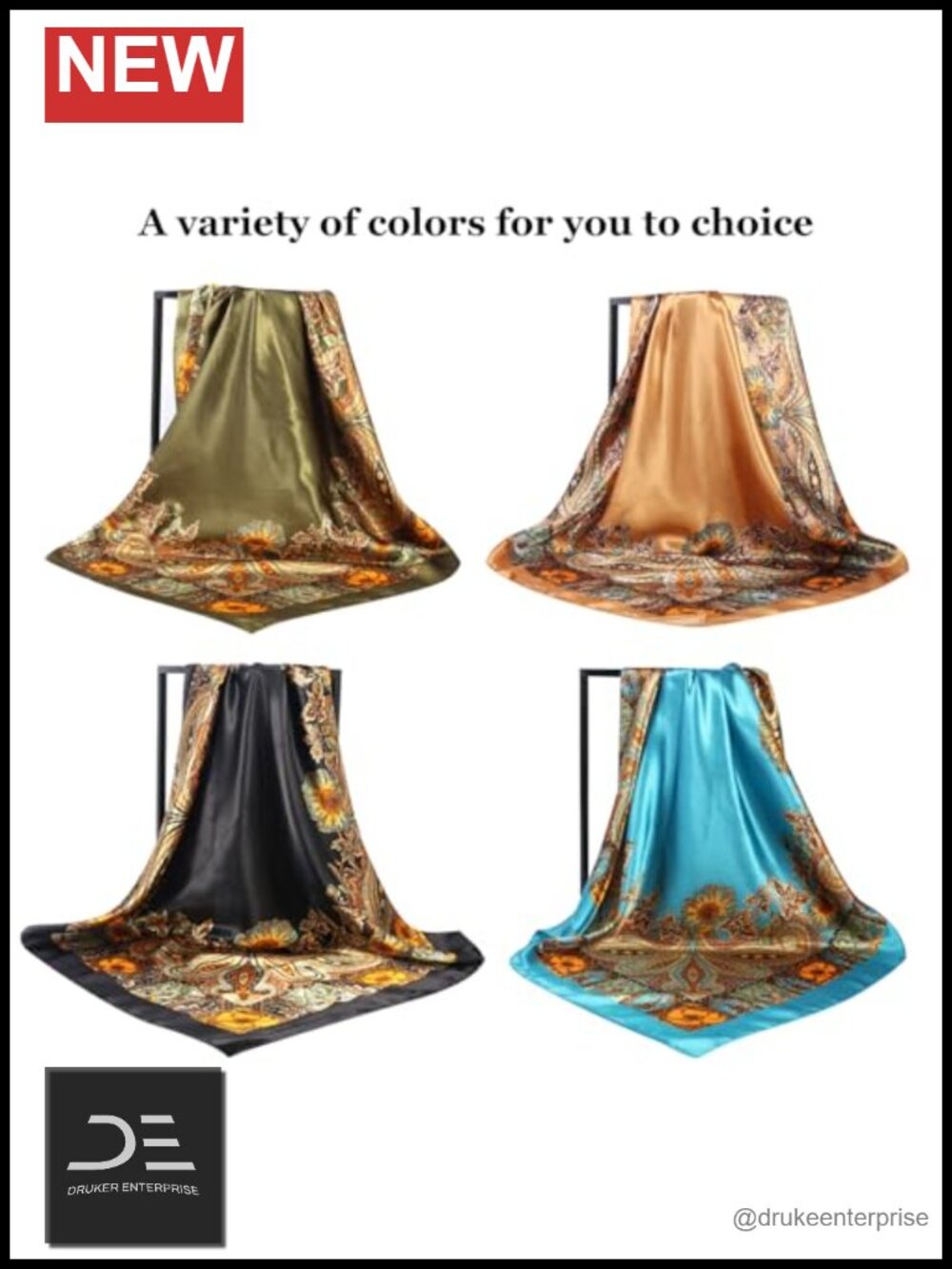 35x35 Inch Large Square Satin Head Scarf, Soft Polyester Silk Bandana Wrap - Picture 5 of 6